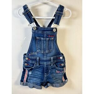 Jordache Denim Shortalls Girls XS 4/5 Blue Embroidered Excellent Condition